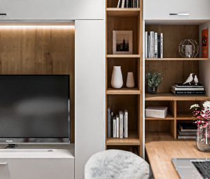 Мальта гостиная с рабочим столом Белый, Дуб Гамильтон/МДФ Белый