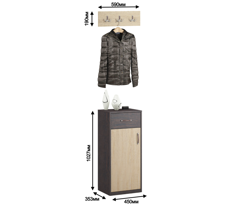 Прихожие, Афина комплект вешалка СБ-2243 + тумба СБ-2234