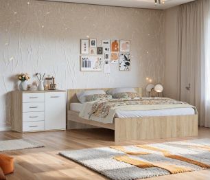 Комплект Мамбо (кровать и комод), Дуб Сонома/Белый