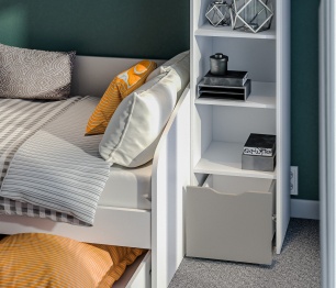 Mika / Мика детская Белый/Серый (пенал, стеллаж, полки, кровать с основанием и ящиком)