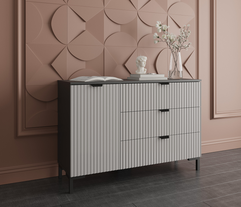 Комоды, Комод Тренд СБ-3446 3 ящика, 1 дверь Диамант серый/МДФ Джаз серый