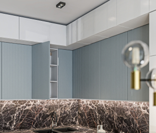 Кухонный гарнитур угловой Регина Белый / МДФ Анна Белый глянец/МДФ Джаз Светло-серый 2,7 м*3 м