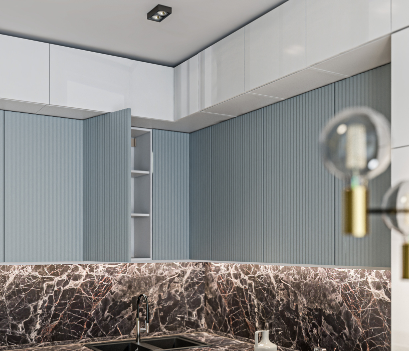 Кухонные гарнитуры, Кухонный гарнитур угловой Регина Белый / МДФ Анна Белый глянец/МДФ Джаз Светло-серый 2,7 м*3 м