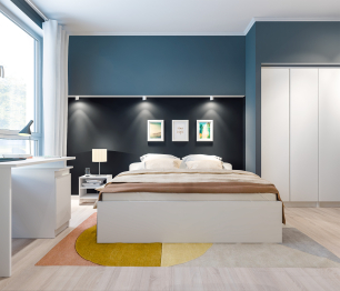 Спальня Кито (кровать+шкаф+тумба+стол) Белый