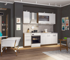 Кухонные гарнитуры, Кухонный гарнитур Элен 2,3 м (2,2 м) Вишня Мадера/Белый глянец ПОД КЛЮЧ (полный комплект)