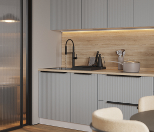 Кухонный гарнитур Регина Белый/МДФ Джаз Светло-серый 2,45 м