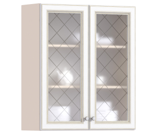 Регина РП-180 Полка с двумя витринами Песочный/фасад Белое золото