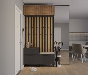 Прихожая Тренд с антресолью и рейками Диамант серый/МДФ Джаз Акация светлая