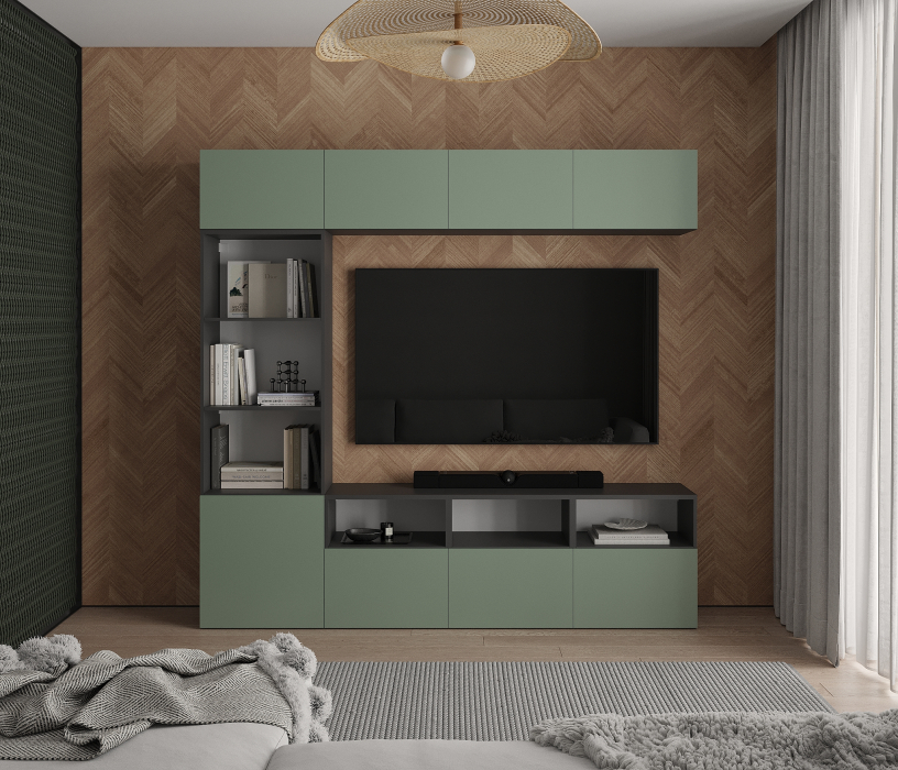 Стенки для гостиной, Гостиная Тренд Диамант серый/Белла Камыш