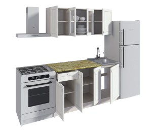 Кухонный гарнитур Катя-150 с витриной Авиньон/Ясень Золото/Мрамор золотой АркобаленоR5