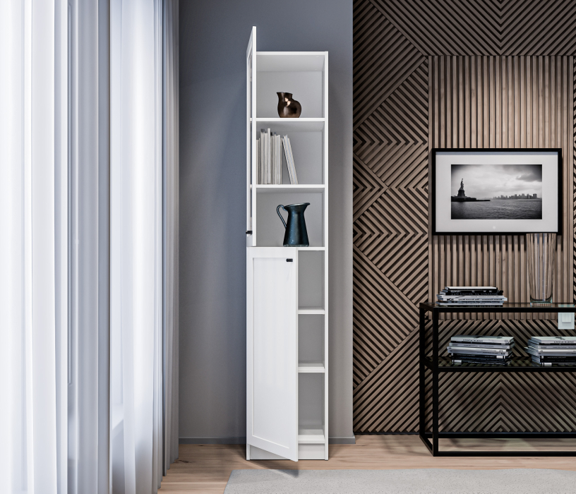 Шкафы пеналы, Пенал Твин СБ-3372 Белый со стеклом