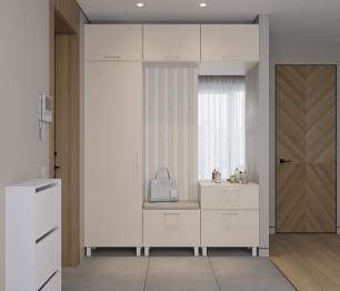 Прихожая Тренд с антресолью и рейками Белый/Белла Кашемир серый