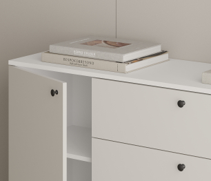 Комод Тренд СБ-3443 3 ящика, 2 двери Белый/Белла Серый Перламутровый