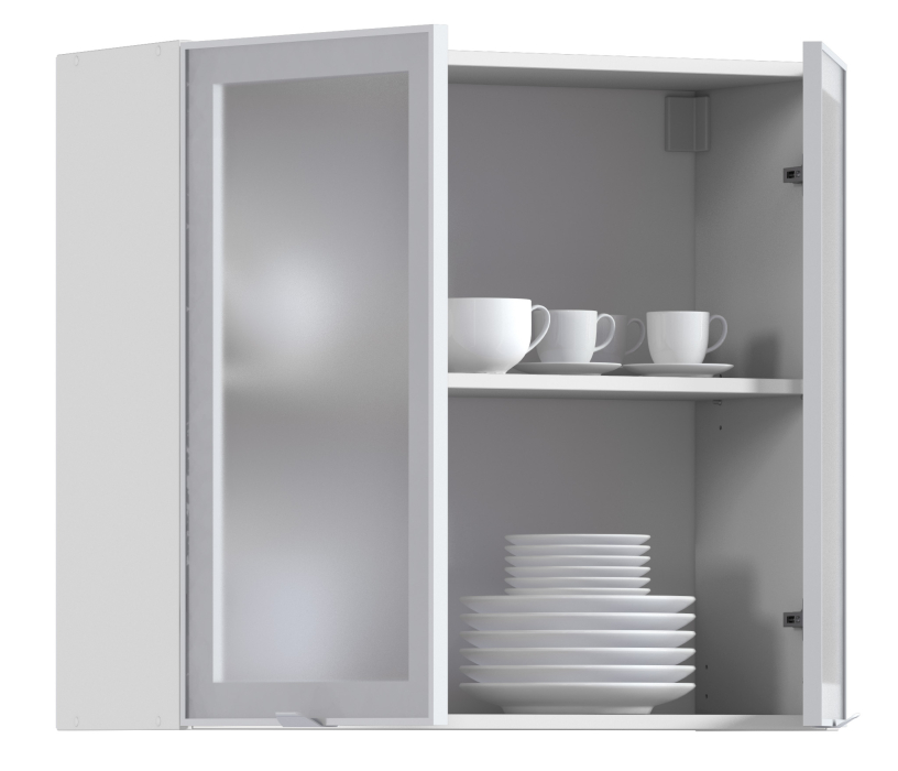 Навесные, Регина РП-80 Полка Белый/Витрина алюминий Белый глянец/стекло Сатин