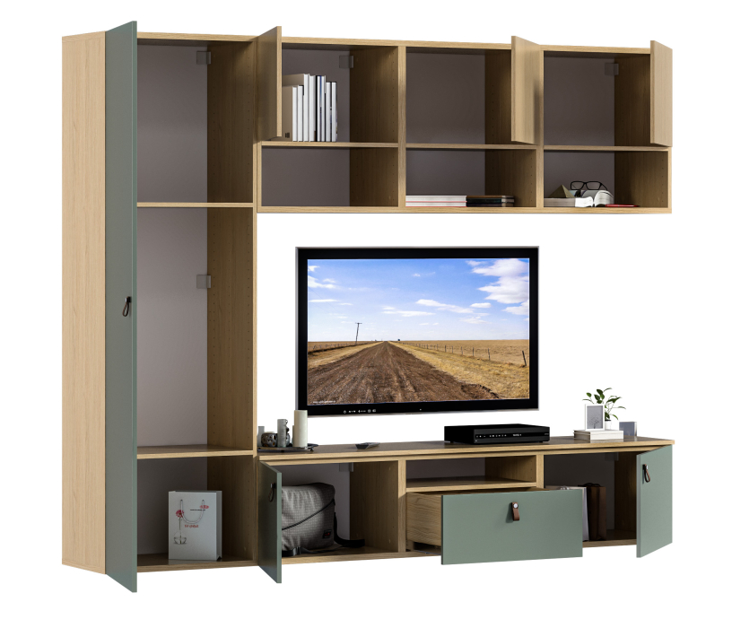 Стенки для гостиной, Гостиная (стенка) Тренд Дуб Винченца / ЛДСП Белла Камыш