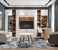 Стенки для гостиной, Мальта гостиная с рабочим столом Белый, Дуб Гамильтон/МДФ Белый