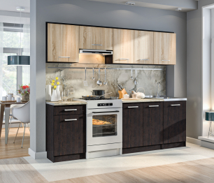 Кухонный гарнитур Виктория 2,4 м Кухня Венге/Дуб Сонома,Венге/БазальтR5 ПОД КЛЮЧ (полный комплект)