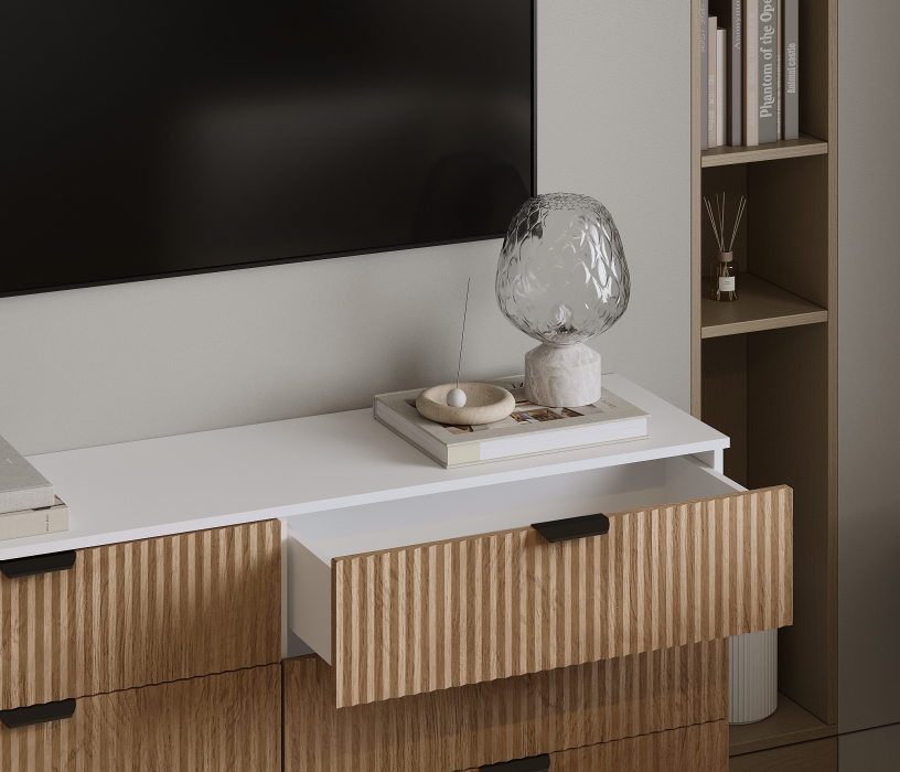 Комоды, Комод Тренд СБ-3442 6 ящиков Белый Альпийский/МДФ Джаз Акация светлая