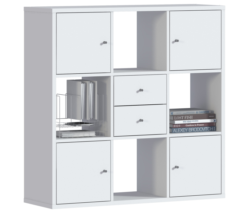 Стеллажи, Стеллаж Кито СБ-3243 Белый с ящиками и дверцами