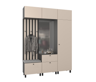 Прихожая Тренд с антресолью и рейками Диамант серый/Белла Кашемир серый