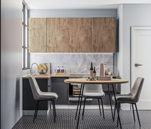 Кухонный гарнитур Регина Белый/Лофт Диамант серый, МДФ Джаз Акация светлая 2,25х1,4 м