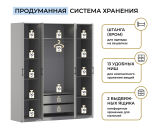 Шкаф четырехдверный Макс 2000 мм, вариант №1 (ЛДСП)