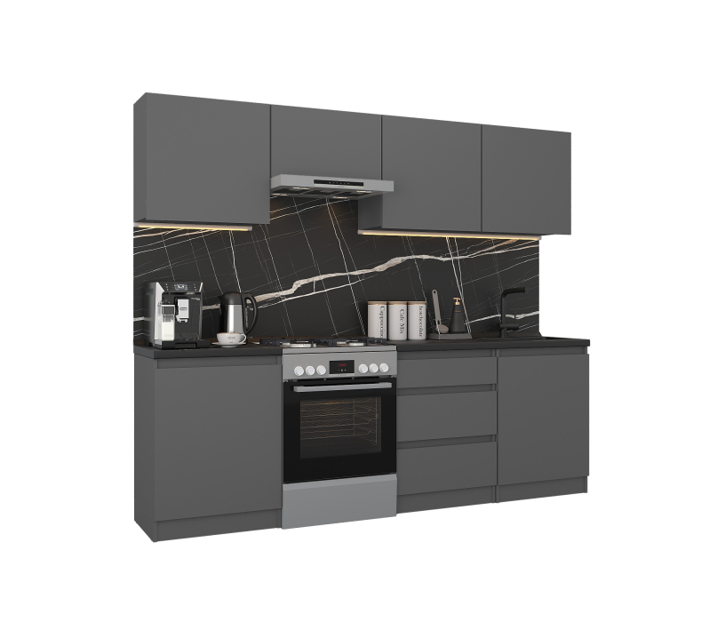 Кухонные гарнитуры, Кухонный гарнитур Леон прямой 240 см, диамант серый