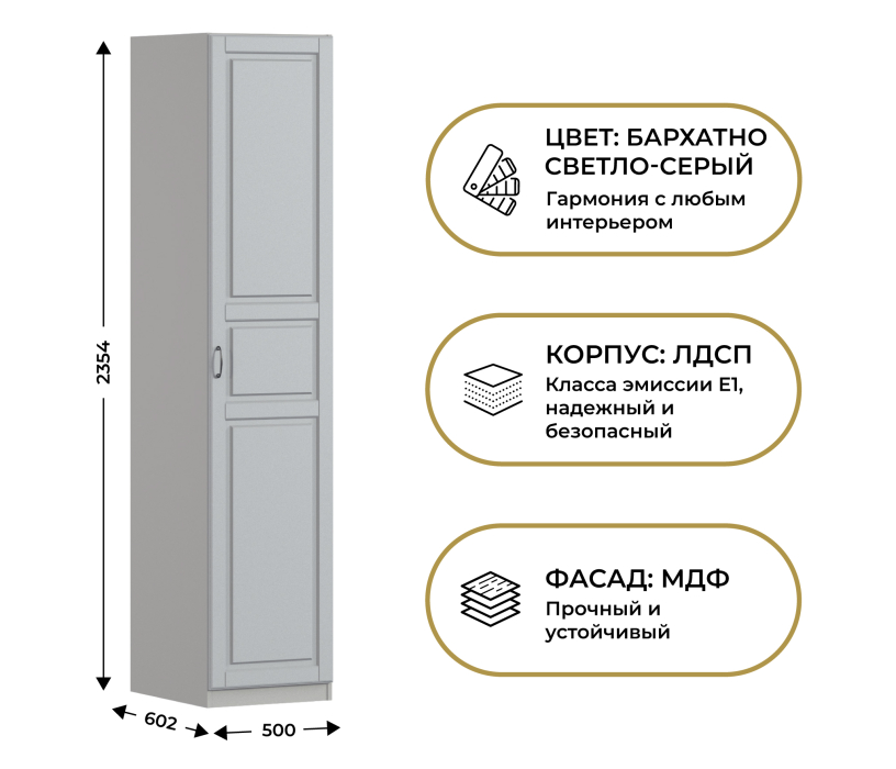 Для одежды, Шкаф однодверный Макс 500 мм, вариант №1 (ЛДСП/МДФ)