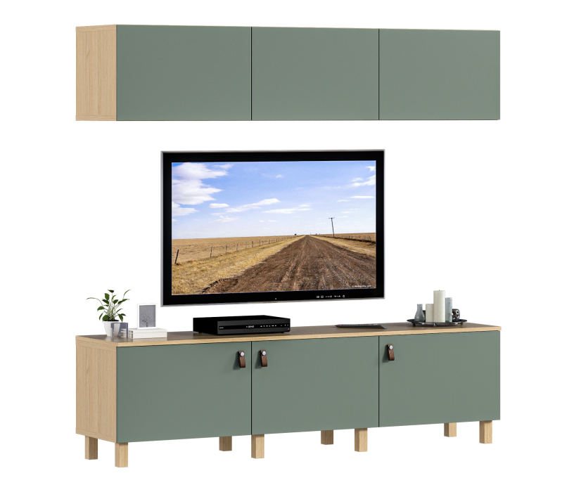 Стенки для гостиной, Гостиная (стенка) на ножках Тренд Дуб Винченца / ЛДСП Белла Камыш