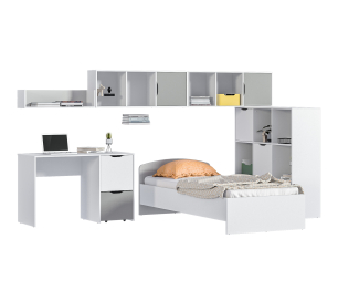 Mika / Мика детская Белый/Серый (кровать 900, стол, стеллаж, полки)