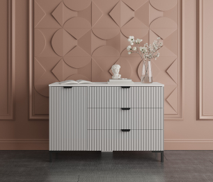 Комод Тренд СБ-3446 3 ящика, 1 дверь Белый Альпийский/МДФ Джаз Серый