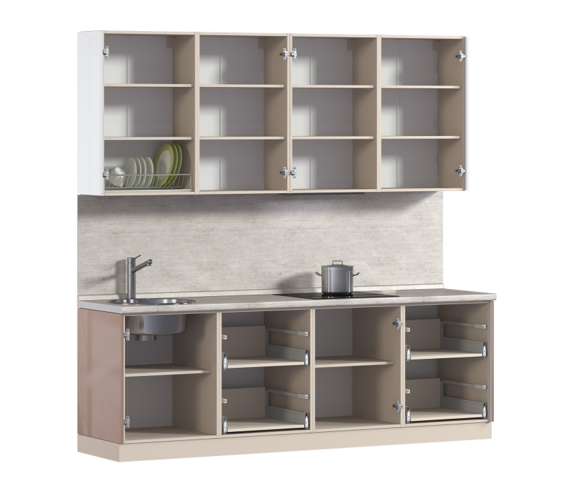 Кухня 2 метра, Кухонный гарнитур Анна + Регина Песочный / Белый глянец, Капучино 2,4 м