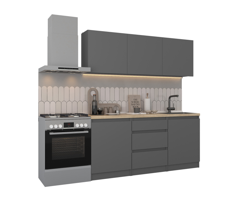 Кухонные гарнитуры, Кухонный гарнитур Леон прямой 180 см, диамант серый