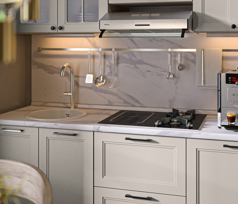 Кухонные гарнитуры, Кухонный гарнитур Регина Белый/МДФ MODERN Кашемир 2 м