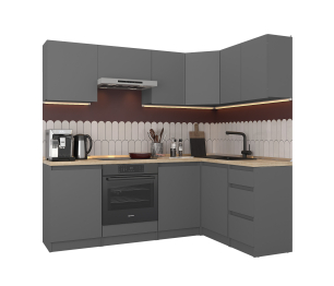 Кухонный гарнитур Леон угловой 210х140 см, диамант серый