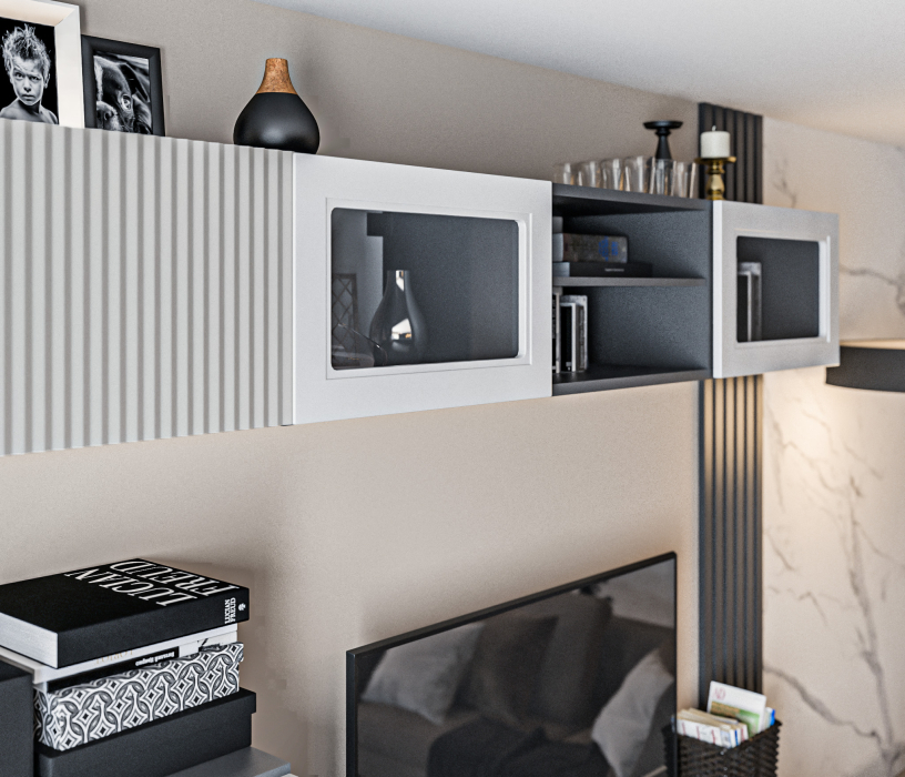 Стенки для гостиной, Гостиная (стенка) Тренд Диамант серый / МДФ Джаз светло-серый, МДФ Modern Светло-серый