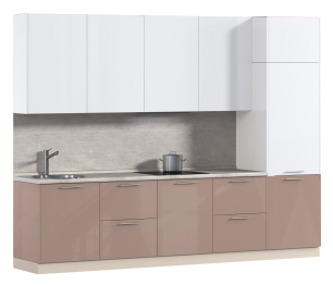 Кухонный гарнитур Анна + Регина Песочный / Белый глянец, Капучино 3 м ПОД КЛЮЧ (полный колмплект)