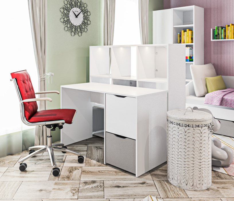 Кровати одноярусные, Mika детская две кровати 90 см с основанием и матрасом Белый/Белый, Серый