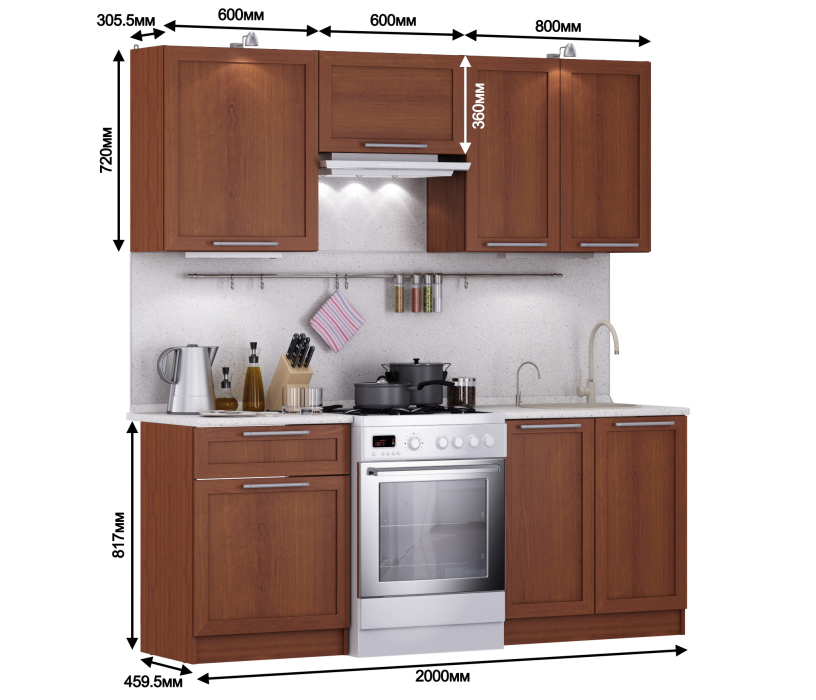 Кухонные гарнитуры, Кухня Ангелина Квадро Итальянский орех 2 м