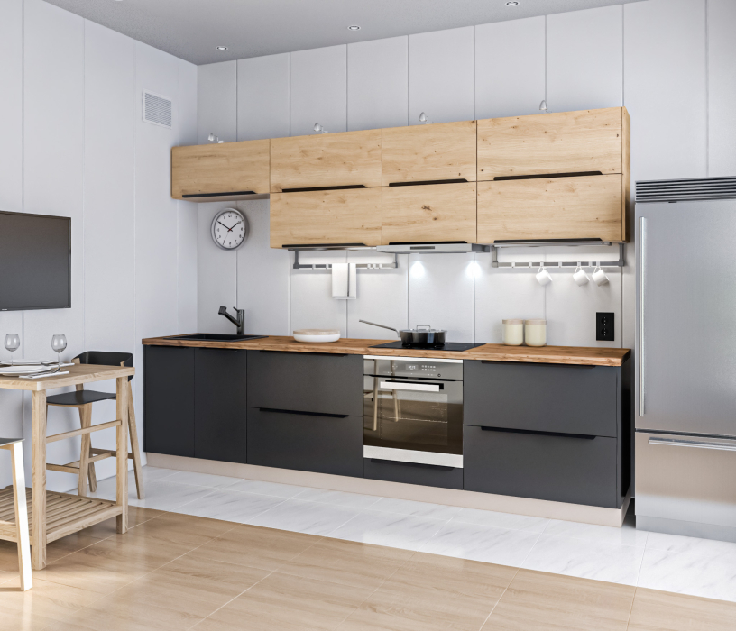 Кухонные гарнитуры, Кухонный гарнитур ЛОФТ Регина Песочный/Диамант серый, Дуб дикий 3 м