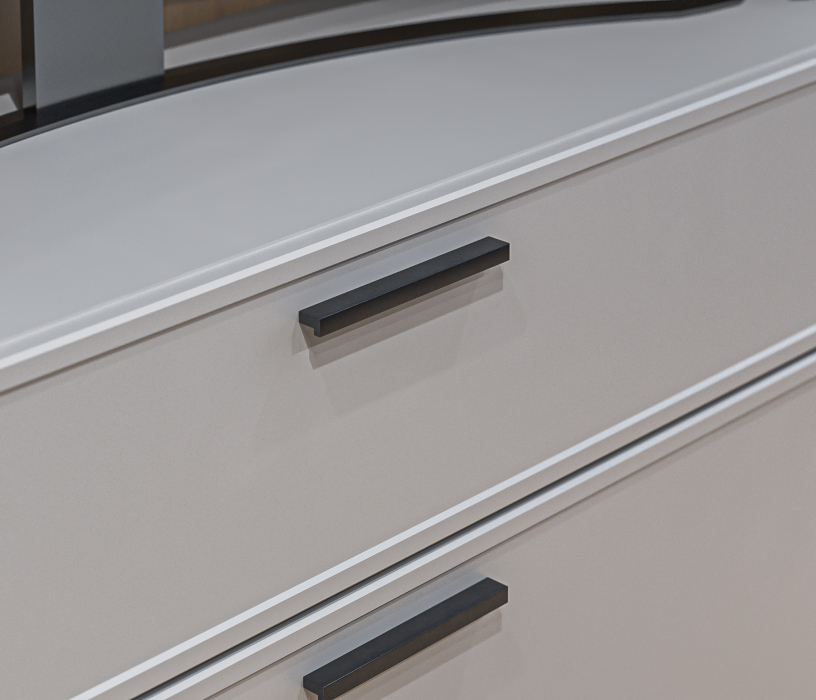 Стенки для гостиной, Стенка с пеналом и витриной Милан СБ-3265 Серый/МДФ Светло серый