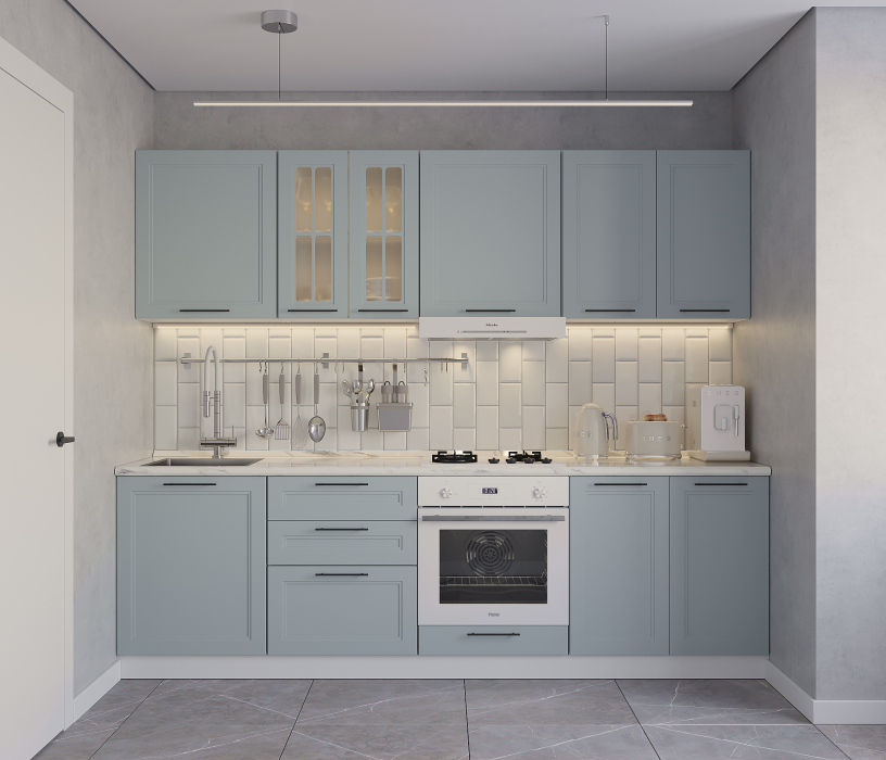 Кухонные гарнитуры, Кухонный гарнитур Регина Белый/МДФ Modern Серый 2,6 м