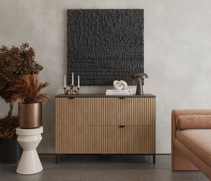 Комоды, Комод Тренд СБ-3447 2 ящика, 1 дверь Диамант серый/МДФ Джаз Акация светлая