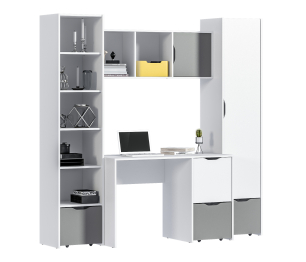 Mika / Мика домашний кабинет Белый/Серый (пенал, стеллаж, стол, полка)