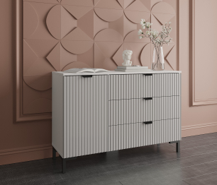 Комод Тренд СБ-3446 3 ящика, 1 дверь Белый Альпийский/МДФ Джаз Серый