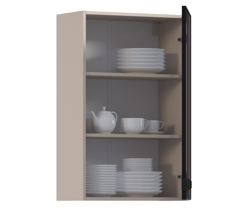 Навесные, Регина РП-160 Полка Песочный/Витрина алюминий Черный матовый/стекло Бронза