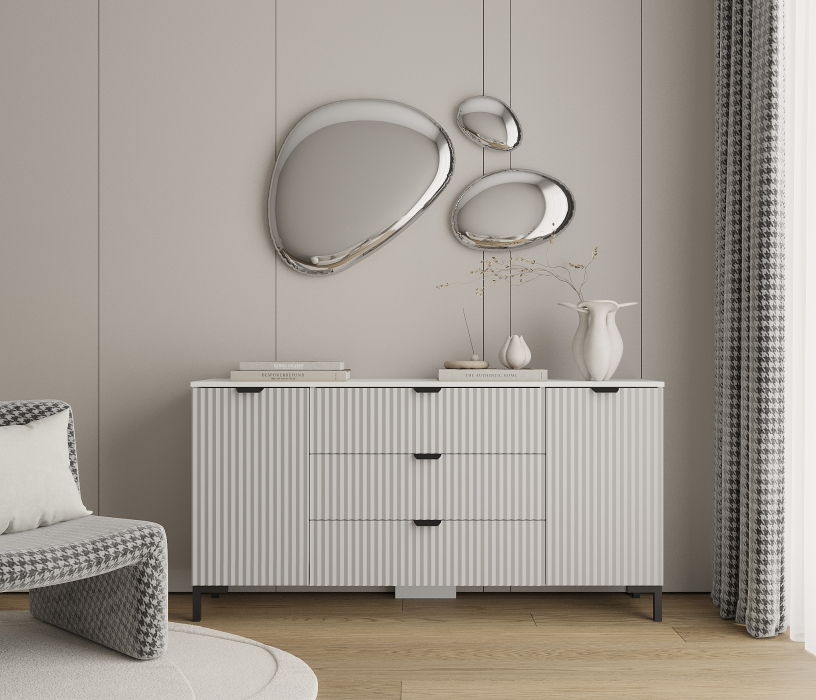 Комоды, Комод Тренд СБ-3443 3 ящика, 2 двери Белый/МДФ Джаз Серый