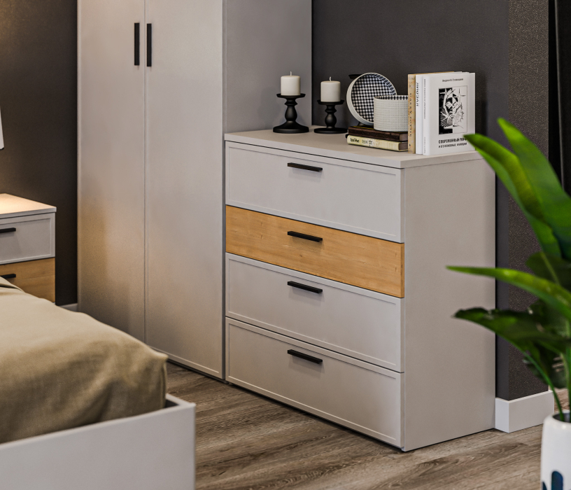 Спальные гарнитуры, Милан Спальня (шкаф, кровать, 2 тумбы, комод)