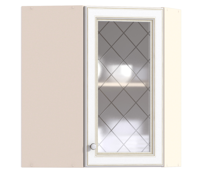 , Регина РПУ-60 Полка угловая с витриной Песочный/Белое золото