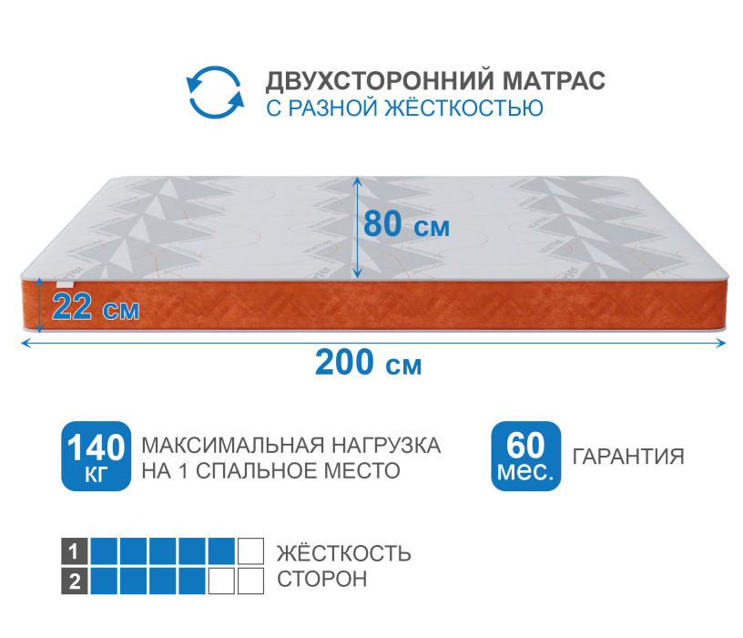800 x 2000, Матрас Тропикана-Агама в чехле Warmer 800х2000